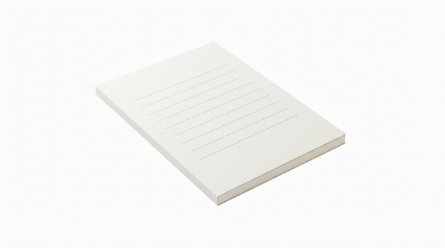 Minimalist white notepad with lined paper, clean blank memo pad for office notes, professional stationery on white background