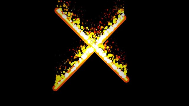 Glowing letter x formed by bright fire sparkles and golden light particles on a dark background 4K Motion Video
