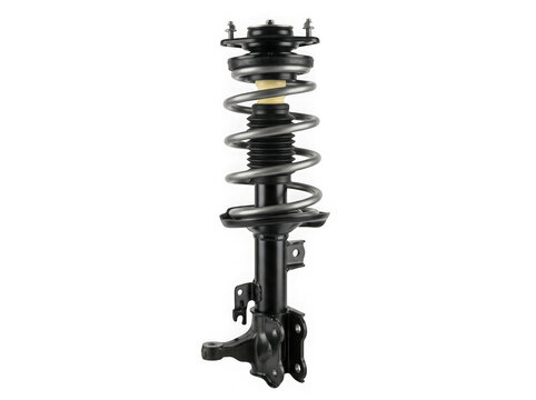 automotive suspension coilover shock absorber strut assembly isolated on transparent background