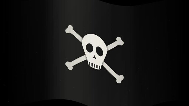 Black pirate flag with a white skull and crossbones symbol waving in the wind 4K Motion Video