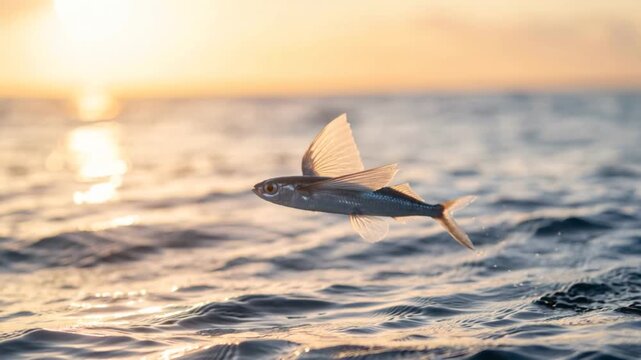 flying fish jumping over caribbean sea at morning light video