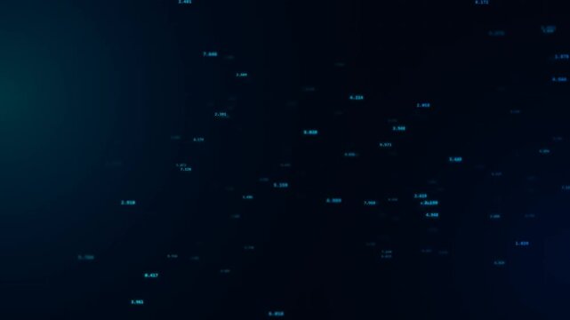 Abstract digital background with glowing blue numbers floating in dark space representing big data analytics and technology network concept 4K Motion Video