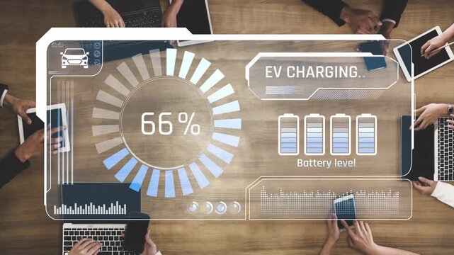 Charging interface for electric vehicles showing real-time battery level, charging status, power output, station location, and navigation for efficient energy management Marrow