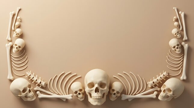 A spooky halloween arrangement featuring a human skeleton ribcage and skull display