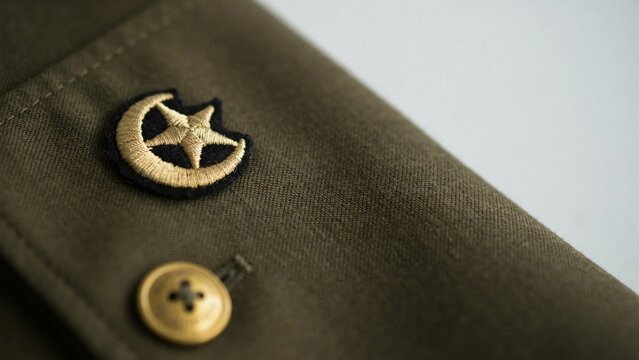 Pakistan military insignia illustration with crescent star embroidered patch button olive uniform patriotic national design concept