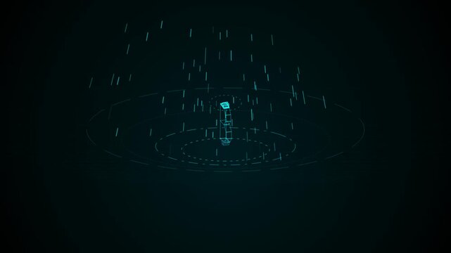 Glowing digital bitcoin symbol with raining data lines in a dark cyberspace environment 4K Motion Video