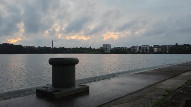 Mooring bollard overlooking Ziegelinnensee in Schwerin
