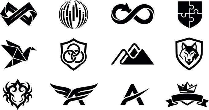 Abstract Logo Set with Geometric Shapes, Animal Silhouettes