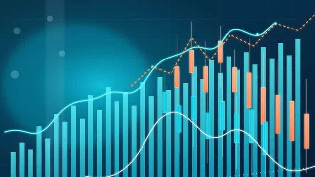 Stock market chart with candlestick patterns and trend lines illustration