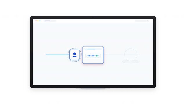 Minimalist digital interface design featuring a user profile icon and navigation elements on a white background.
