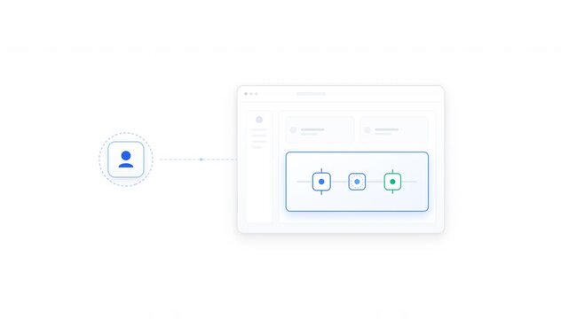 Minimalist interface illustration showing user profile connected to a process flow diagram.