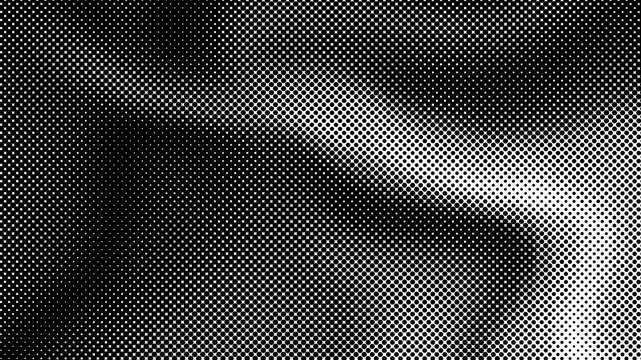 Abstract monochrome halftone pattern with varying dot density and flowing wave textures transparent background