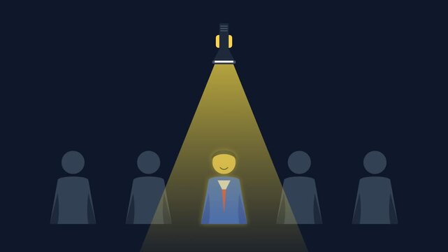 Conceptual Illustration of a Leader Standing Out from the Crowd Under a Spotlight