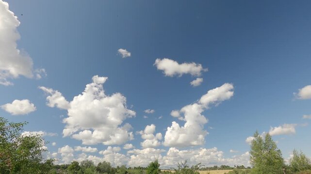Large Volumetric Cumulus Clouds Moving Across Sunny Summer Sky, Atmospheric Weather Timelapse Background