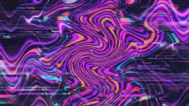 Abstract futuristic neon purple and orange glitch wavy background pattern