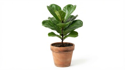 Fototapeta premium Small fiddle leaf fig plant in a terracotta pot