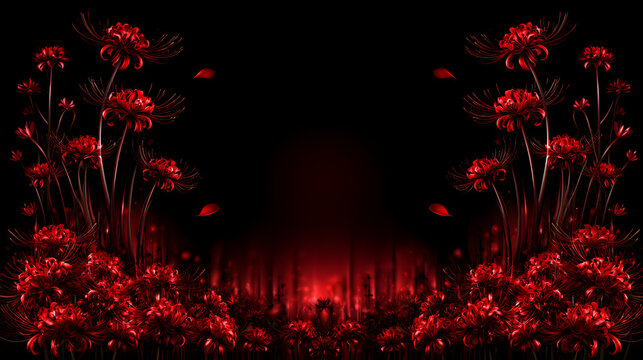 Red Spider Lilies Framing Dark Background with Copy Space
