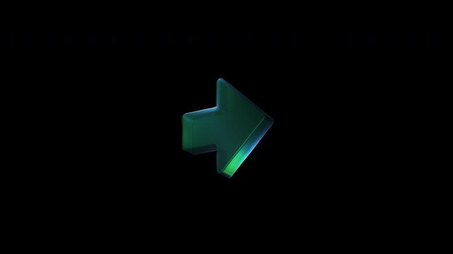 Glassy green arrow rotating on black background