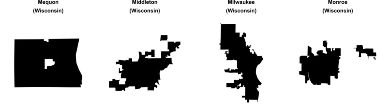 Mequon, Middleton, Milwaukee, Monroe outline maps