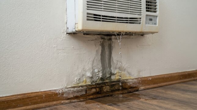 Air conditioner leaking water causing mold and wall damage