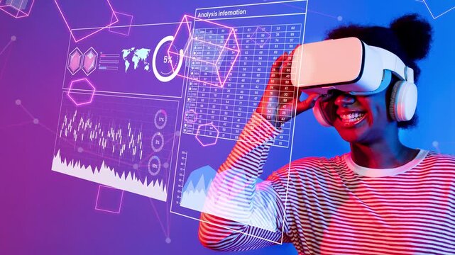 Enthusiastic User Experiencing Virtual Reality Technology with Data Visualizations and Interactive Elements in a Modern Digital Setup Gluon.