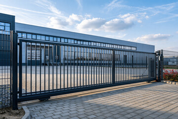Obraz premium Large dark metal sliding industrial security gate in front
