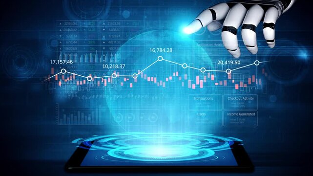 AI analyzing data analytics dashboard, detecting financial patterns, visualizing metrics, and generating insights for business decision-making and performance forecasting. Marrow