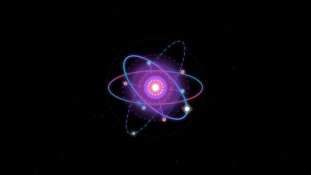 Glowing Quantum Atomic Core with Rotating Orbital Rings Animation