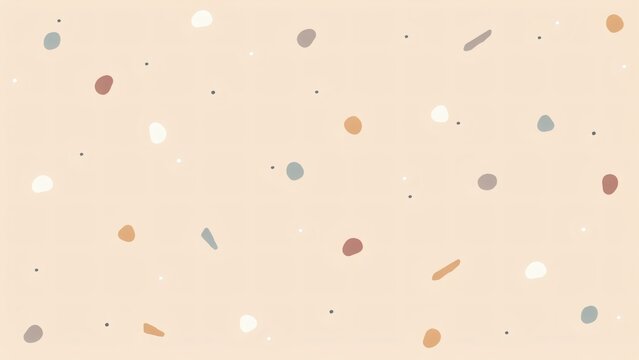 Minimalist terrazzo pattern with scattered colorful organic shapes on a soft beige background surface with colors create minimalist pattern across light