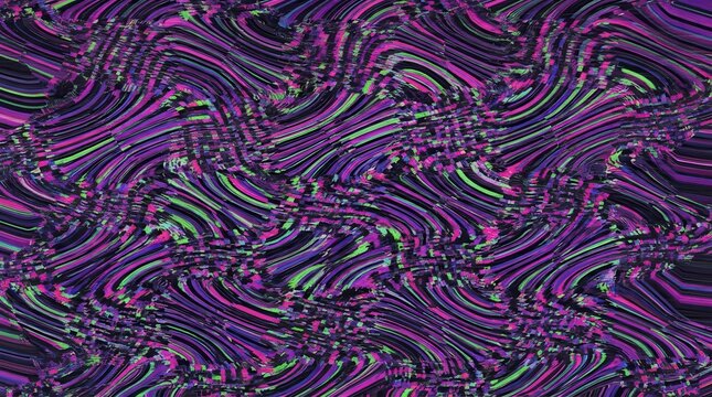 Abstract purple and green wavy glitch pattern background texture