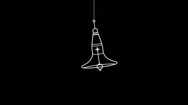 White line art Christmas bell swinging animation on black background