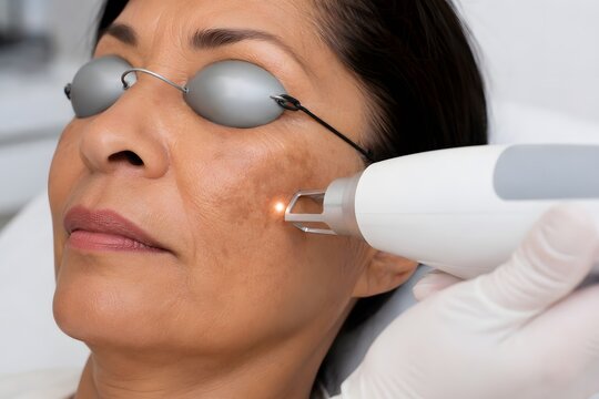 Laser melasma treatment and pigmentation removal for mature Hispanic woman