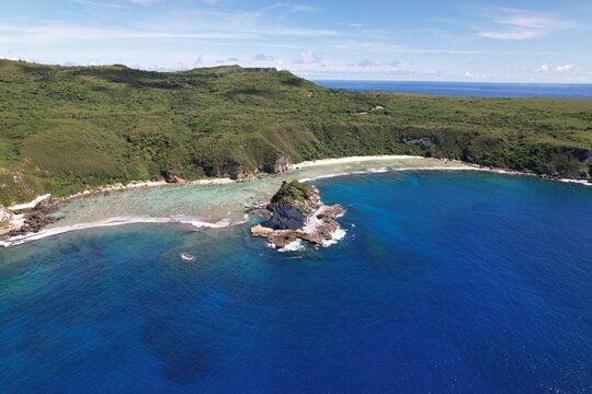 Aerial drone island view, Saipan, Northern Mariana Islands