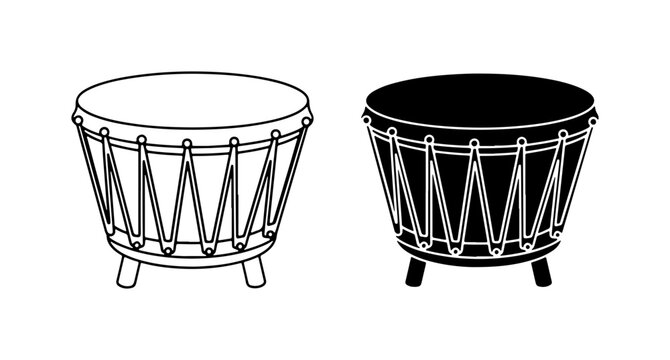 African Djembe Drum Vector Icons, Traditional Percussion Instrument Graphics, Musical Element Illustrations