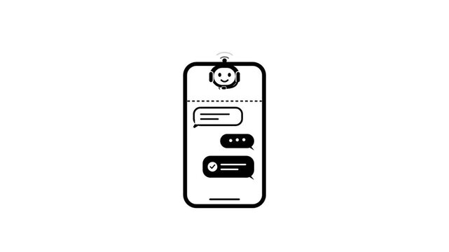 Mobile phone interface animation with AI robot chatbot assistant