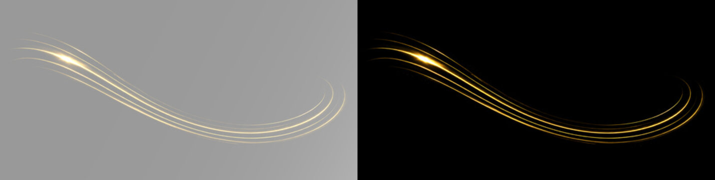 Luminous gold arc with flowing lines and bright smooth trails, abstract light effect
