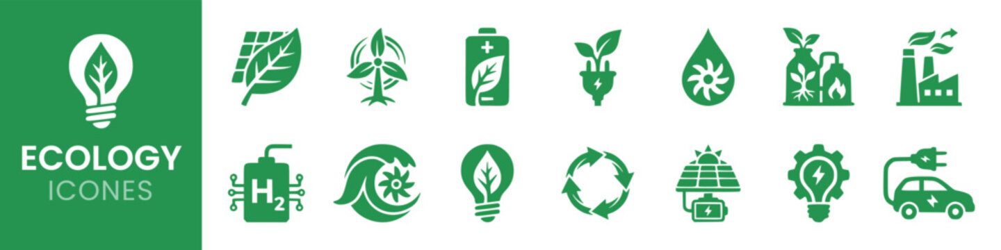 Ecology Icon Set Isolated On White Background. Sustainable Nature Symbols
