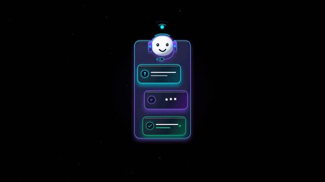 3D Chatbot on Glowing Smartphone Screen with Chat Dialog Animation