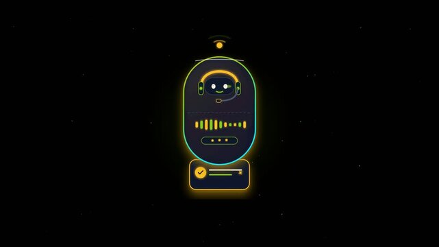 3D AI Robot Assistant Inside Neon Capsule Pod Terminal