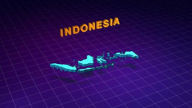 Indonesia country map animation on digital grid