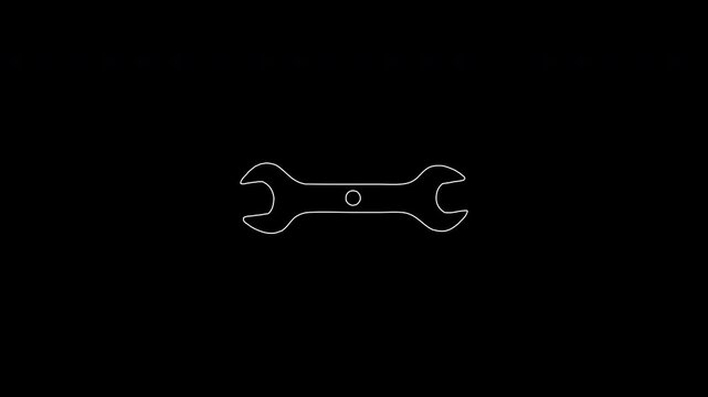 Wrench hand tool icon animation on black background