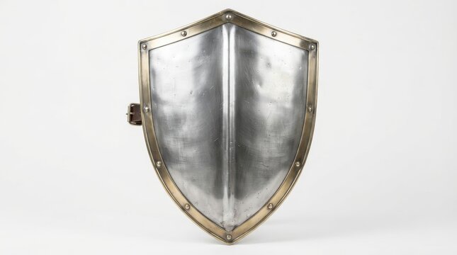 Medieval steel heater shield with brass trim