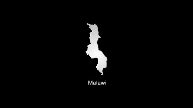 Malawi country map animation revealing borders on black background
