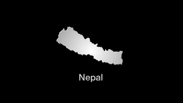 Nepal country map revealing with colorful glowing particles animation