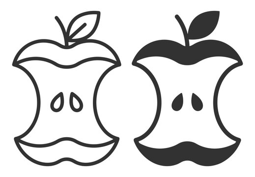 half eaten apple core icon set line and solid style fruit food illustration on transparent background