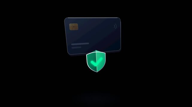 Digital Payment Card Secured by Shield in 3D Animation