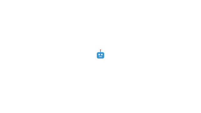 Minimalist Blue Robot Icon Animation on White Background.
