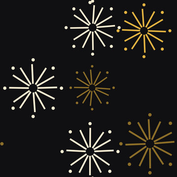 black and gold fireworks bursts in night sky, seamless pattern for festival and celebration design