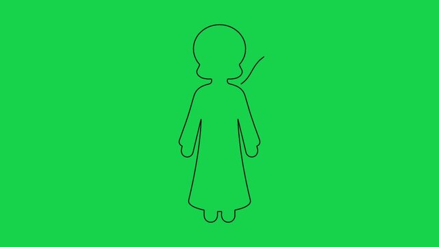 Continuous line drawing animation of an angel with wings. motion graphic on green screen.
