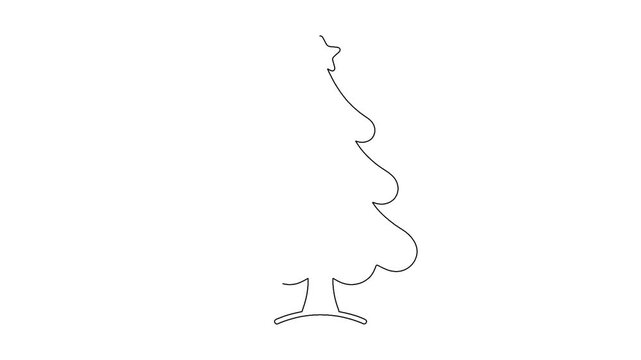 Continuous line drawing animation of christmas tree shape isolated on white background.